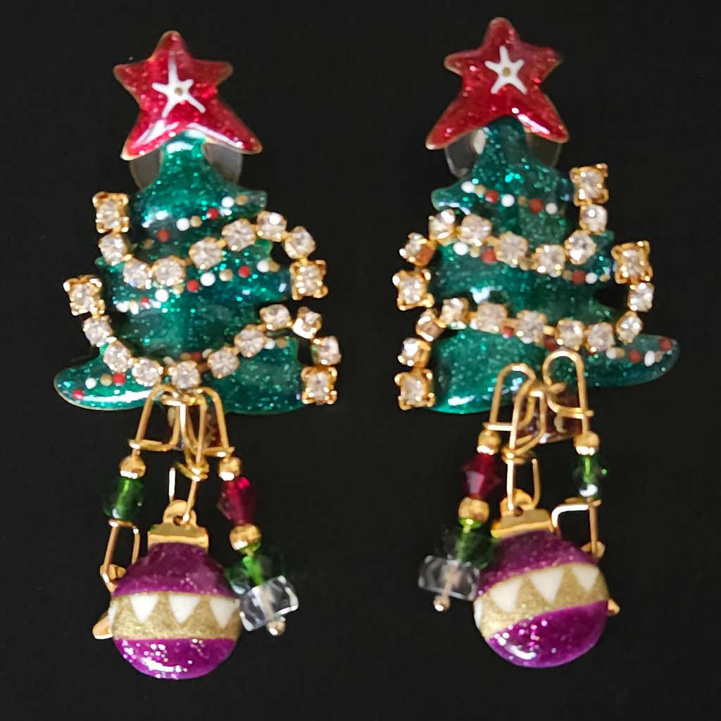 Vintage Lunch At The Ritz Latr Christmas Tree Earrings Post Backs 155$